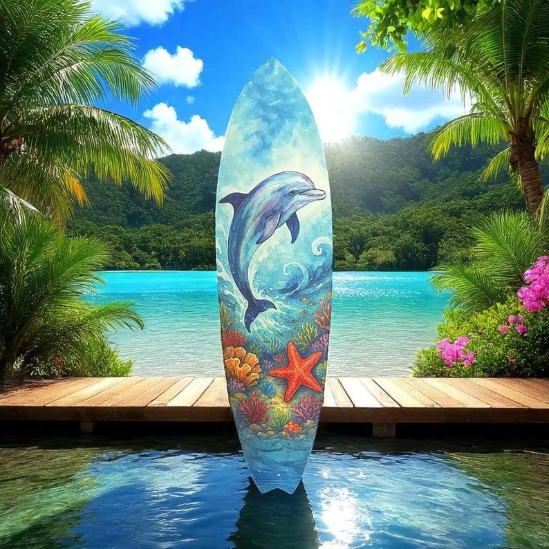 Dolphin Surfboard Wall Art: Coastal Beach House Decor - Etsy