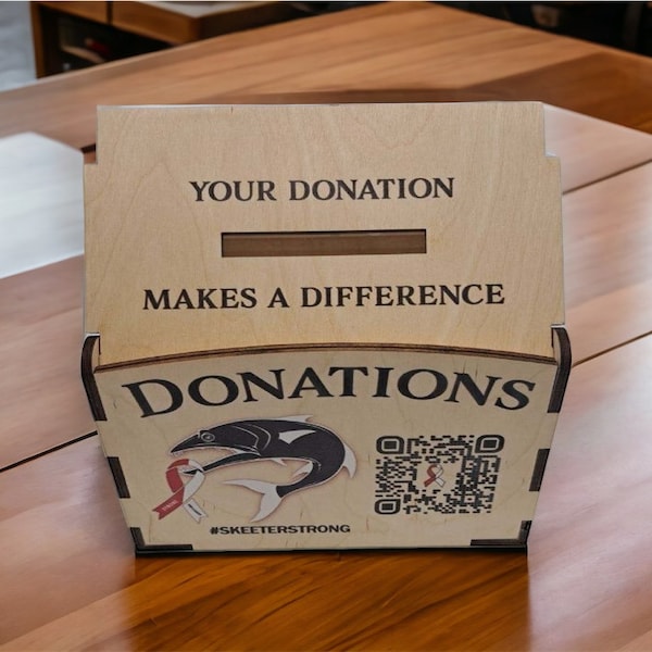 Personalized Wooden Donation and Tip Box, Charity Box, Tips for Bartenders, QR Code