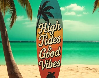 Surfboard Wall Art: Retro Beach House Decor with Sea Turtles