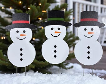 Snowman Yard Signs Set: PVC Holiday Outdoor Porch Decor