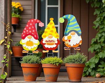 Fall Gnome Yard Stakes Set: PVC Autumn Porch Decor - Made in USA