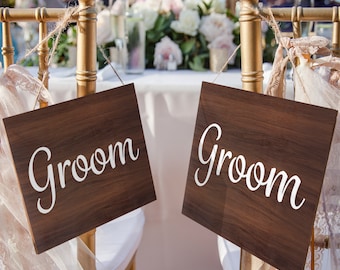 LGBT Wedding Chair Signs, Set of 2, 7.25x6x.25 Inches, Wedding Reception and Ceremony, Wedding Decor, 2 Rustic Brown Groom Signs