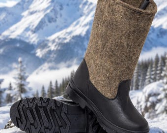 Russian Arctic Men's winter felt leather boots walenki valenki all size to order