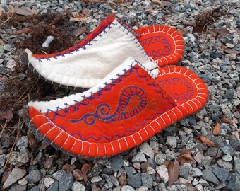 Red - Kutch Embroidery Handstitched Leather Flat Slippers