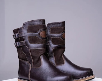 Men's suede felt boots with elements of leather and a 3-layer sole made of rubber and felt, maximum protection from cold down to -40