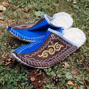 Felt Wool Slippers Men, Eco Friendly Ethnic Kazakh Mongol Kyrgyz Style, Eco Shoes Size between EUR 42-44