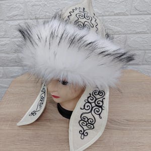 The Snow Queen hat womens mens unisex eco friendly felted wool handmade embroidered mongol kazakh ethnic style size 57-58cm