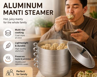 Dumpling Steamer Mantovarka Aluminum 4-tiered 6 L Kazakh Uzbek Russian Dish