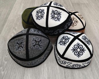 Felt skullcap 58-59cm Embroidery All seasons Headwear for Women & Men Tubeteika