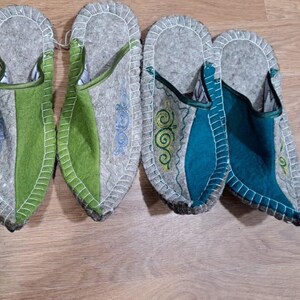 Felt Wool Slippers Men, Eco Friendly Ethnic Kazakh Mongol Kyrgyz Style, Eco Shoes Size between EUR 42-44 Two slippers