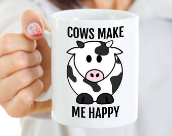 Cow Mug - Cows Make Me Happy - Cute Cow Gift for Coffee, Tea Lovers