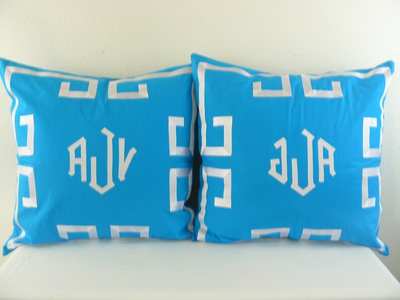 Pair Custom Greek Key Monogram Euro Pillow Shams/covers Etsy