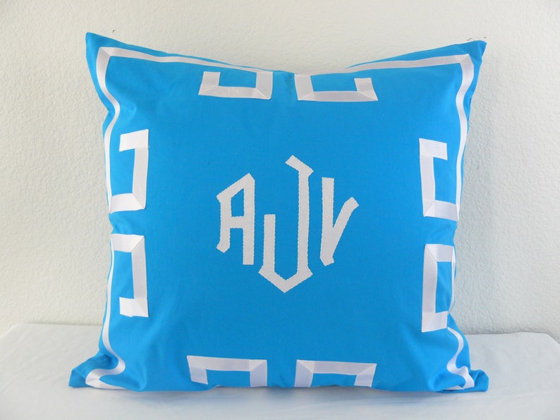 Pair Custom Greek Key Monogram Euro Pillow Shams/covers Etsy