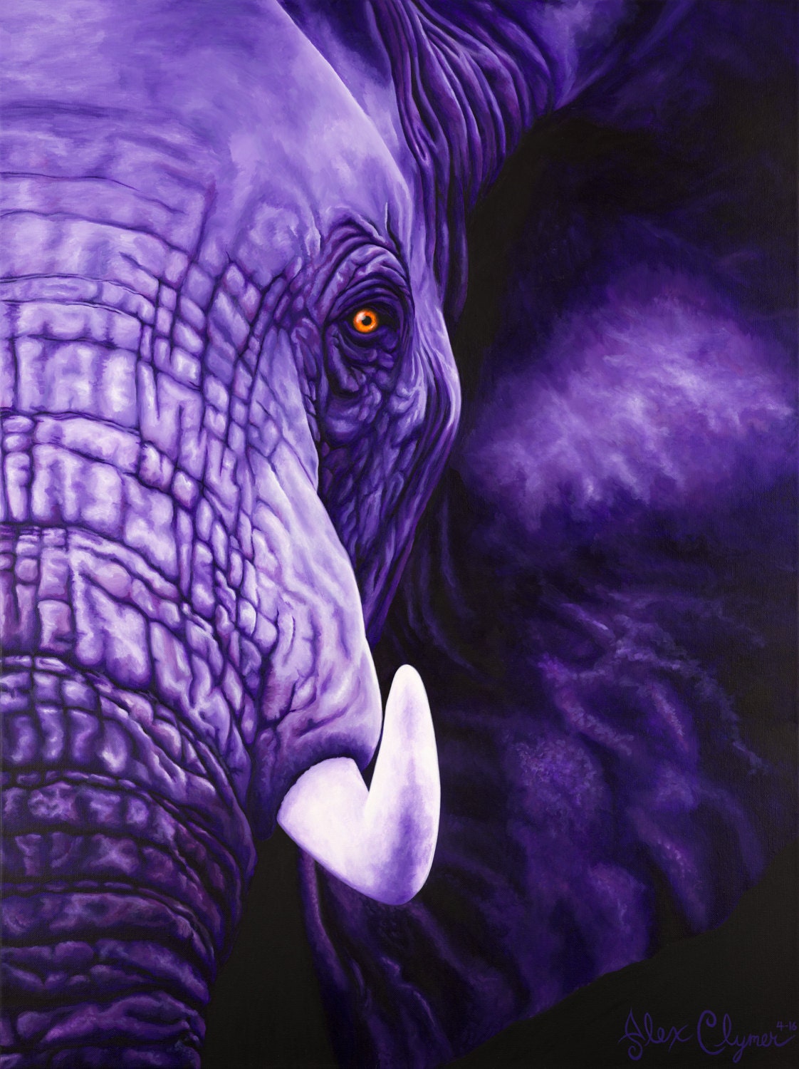 Purple Elephant Painting Print Elephant Close Up Elephant | Etsy