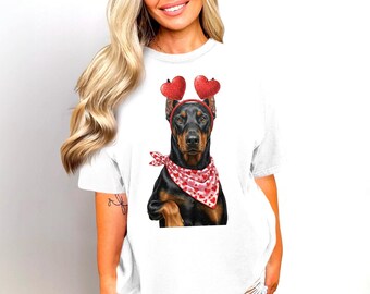Doberman Valentines PNG: Funny Dobie Pinscher Dog, Hearts, Digital Download