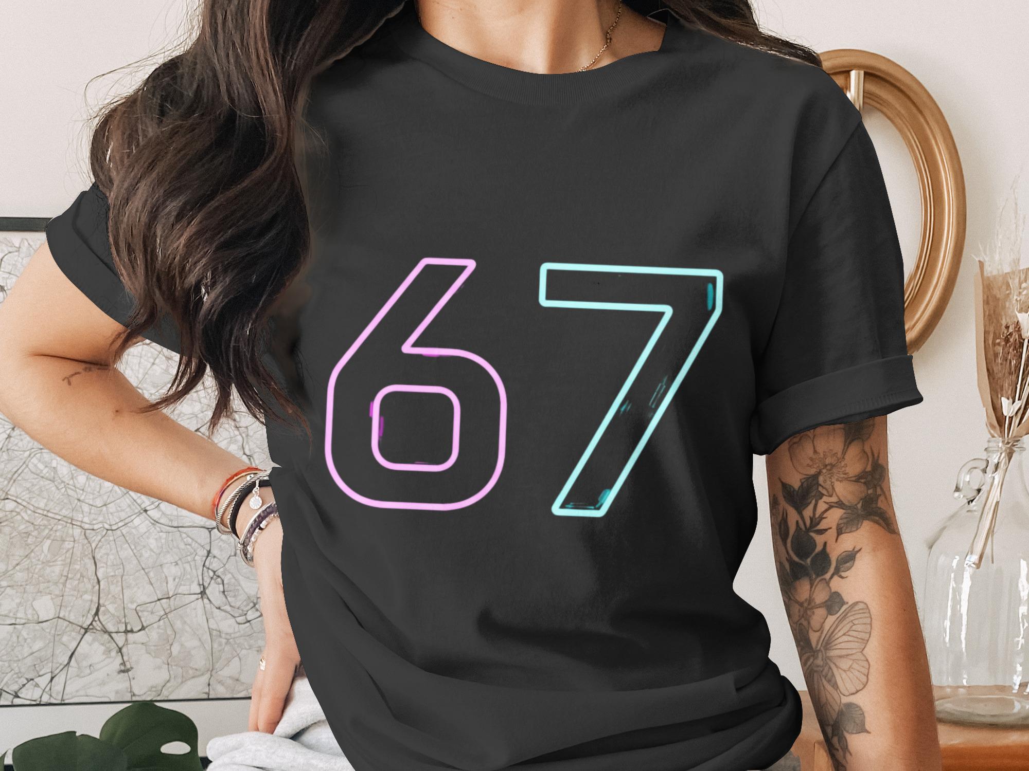 67 PNG: Viral Meme Number Trendy Neon Design Funny Sixty Seven ...