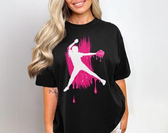 Softball Pitcher PNG: Paint Drip Style Graphic (Digital Download)