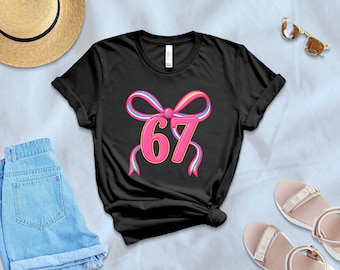 67 Funny Meme PNG: Coquette Pink Number with Bow, Instant Digital Download for Kids