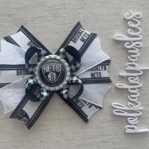 NBA Hairbows- NBA Bows- Brooklyn Nets Hairbows- Brooklyn Nets- Nets Hairbow- Brooklyn Nets Bows- Basketball Hairbows- Brooklyn Nets Bows-