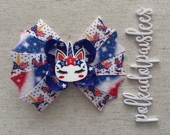 Patriotic Hairbows- 4th of July Hairbows-Hairbows- Patriotic Whimsical Bows- 4th of July Hairbows- July 4th Hairbows- Unicorn Hairbows-