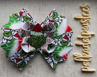 Grinch Hairbow- Grinch Hairbows- Grinch Bow- Grinch Bows- How The Grinch Stole Christmas- Grinch- Grinch Accessories- Grinch & Max Hairbows-