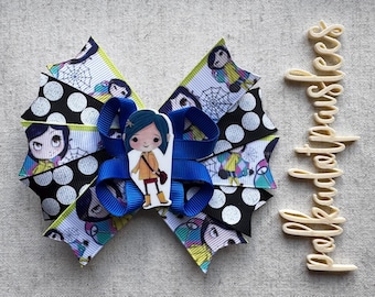 Coraline Hairbow- Coraline Hairbows- Coraline Bow- Coraline Bows- Coraline- Coraline Hair Bow- Coraline Hair Accessories- Bows- Coraline-