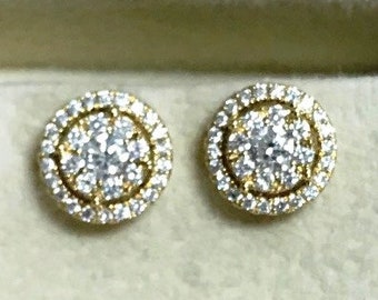 18k Yellow Gold Diamond Cluster Stud Earrings