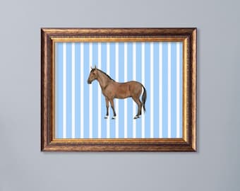 A4 Nursery Wall Art, Blue striped horse print, Kids Room Decor, Printable Art, horse print, gallery wall art, Digital Download