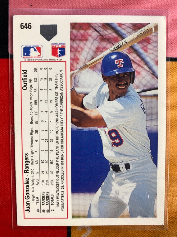 Juan Gonzalez Autographed 1990 Upper Deck Baseball Card With LOA