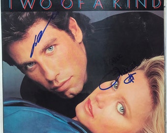 Two Of A Kind Motion Picture Soundtrack Record Album Cover Hand Signed by John Travolta & Olivia Newton John In Blue Ink w/ LOA