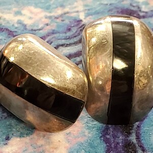 Vintage Art Deco Onyx & Sterling Silver Earrings .75&quot;x.5&quot;