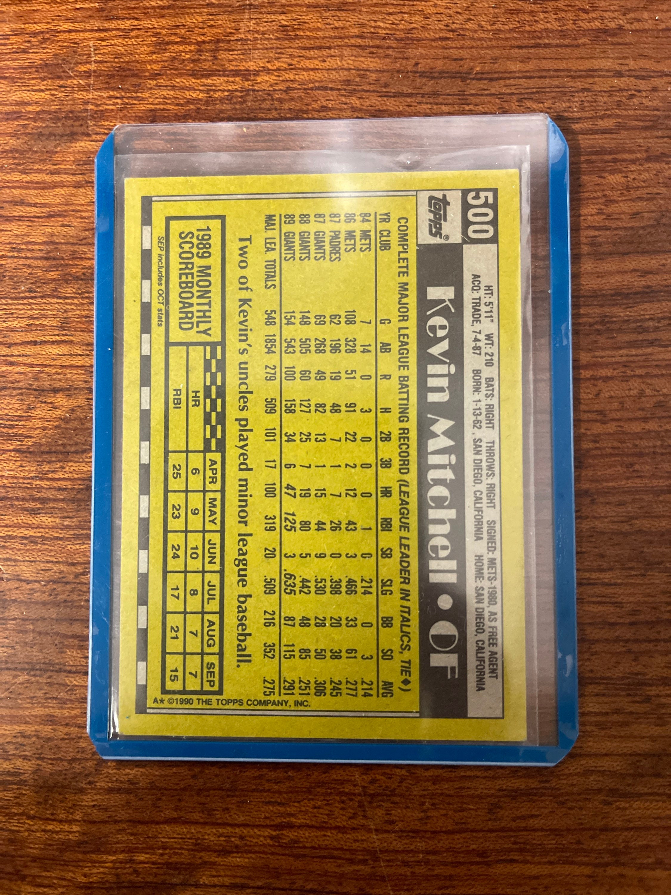 ケビン・ミッチェル直筆サイン入り 1990 Topps サンフランシスコ