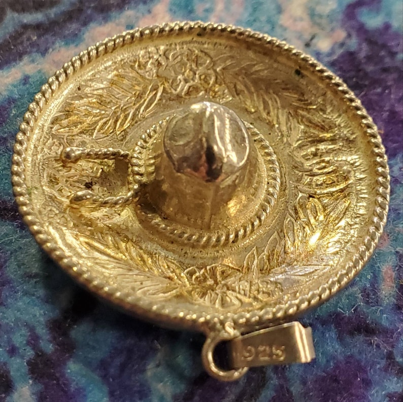 Vintage Sterling Silver Sombrero Pendant Charm 1.25 Diameter