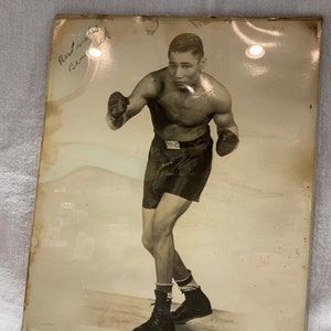 Fotografía de boxeo autografiada por Beau Jack, década de 1940, 8 x 10 pulgadas, campeón de peso ligero