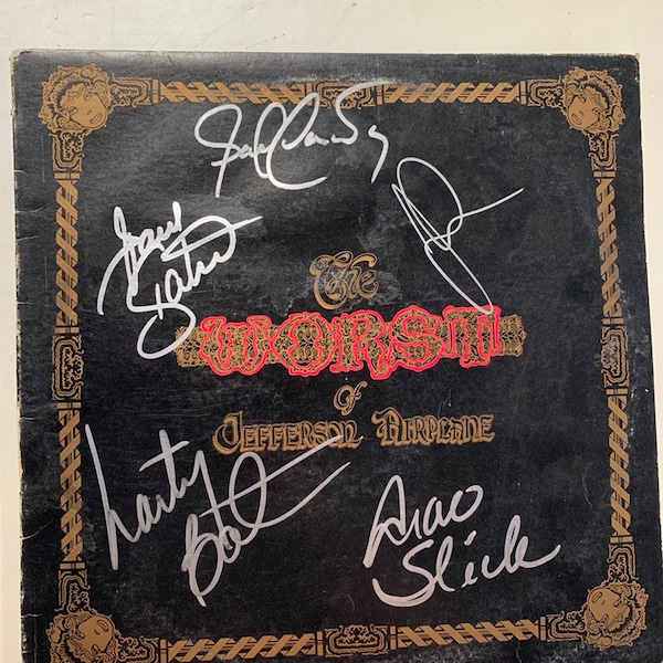 Jefferson Starship "The Worst of" Album Cover 5x Hand Signed by Grace Slick Marty Balin & Paul Kantner Jorma Kaukonen Jack Casady  LOA
