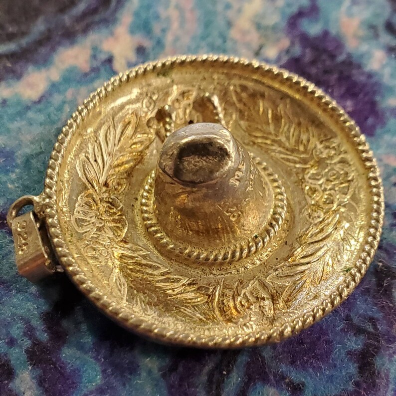 Vintage Sterling Silver Sombrero Pendant Charm 1.25 Diameter