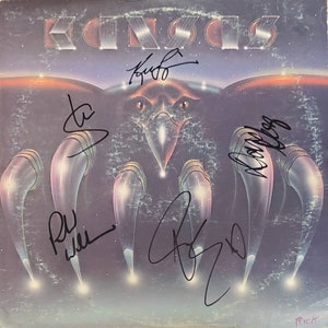 Kansas &quot;Song for America&quot; Record Album 5x Hand Signed by Steve Walsh Rich Williams Phil Ehart Dave Hope Kerry Livgren Black Sharpie w/ LOA