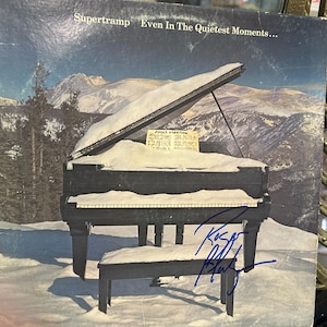 Supertramp Even In The Quietest Moments Record Album Cover Hand Signed by Roger Hodgson In Blue Ink w/ LOA