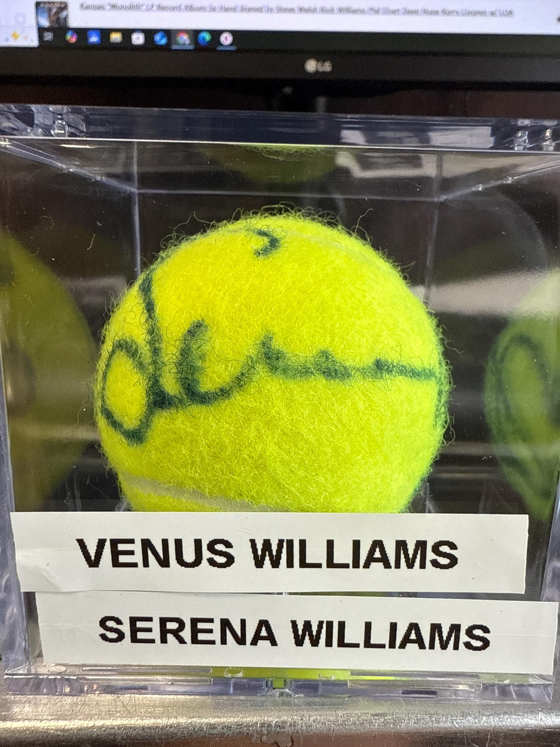 Serena & Venus Williams 2x Hand Signed Autograph Wilson US OPEN 4 Tennis Ball LOA Hologram