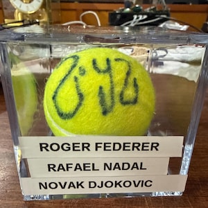 Signed Roger Federer, Nadal, Djokovic autographed 3x US Open Tennis Ball with LOA