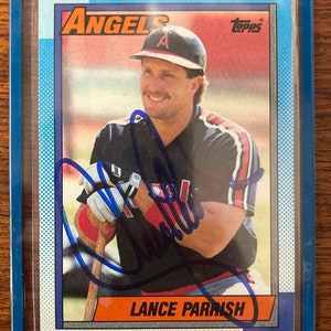 Lance Parrish Angels Topps #575 1990 Handsignierte Autogrammkarte n Blau w / LOA Hologramm