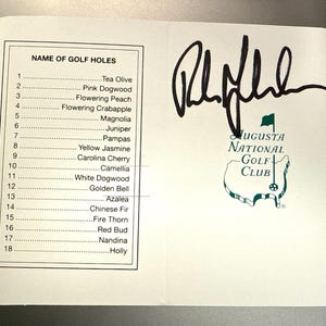 Phil Mickelson handsignierte und signierte Golf Score-Karte 2023 Masters Augusta National w / LOA