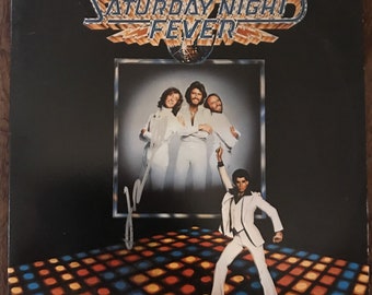 Saturday Night Fever Motion Picture Soundtrack Bee Gees Record Album Cover Hand Signed by John Travolta in Silver Sharpie w/ LOA