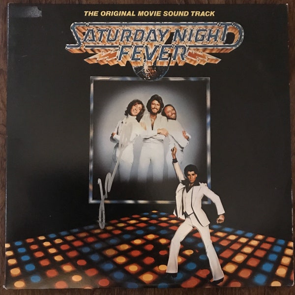 Saturday Night Fever Motion Picture Soundtrack Bee Gees Record Album Cover Hand Signed by John Travolta in Silver Sharpie w/ LOA