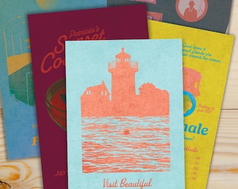 Widow's Bay Postcards | Vintage-Style Lighthouse, Travel Art (FIVE PACK)