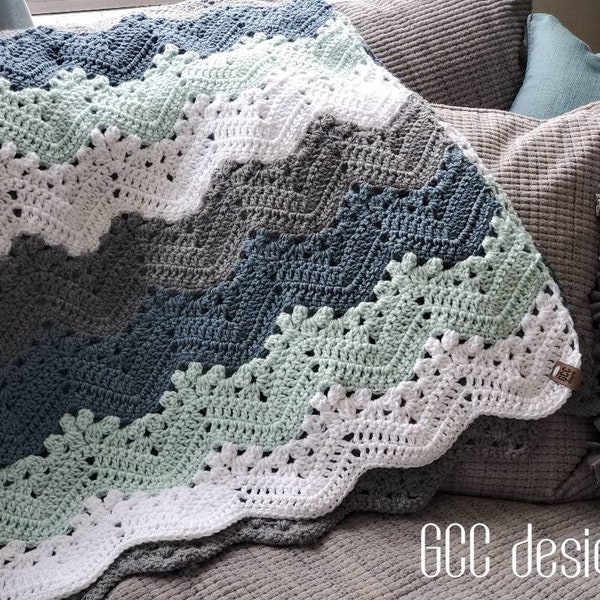 Ocean Waves crochet throw blanket, Zig zag blanket, Ripples blanket, 6 day blanket, Beach House decor throw, Beach style, Chevron style