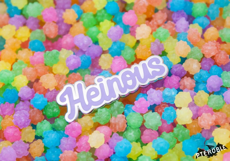 Menhera Punk B Grade Pin with Cursive Lettering Flair Creepy Cute Heinous Hard Enamel Pin Seconds Sale Yami Kawaii and Pastel Goth Pins