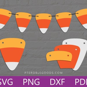 Candy Corn Garland Banner Halloween Decor Layered SVGs PNG DXF Cut Files - Bunting DIY Paper Craft for Cricut & Silhouette