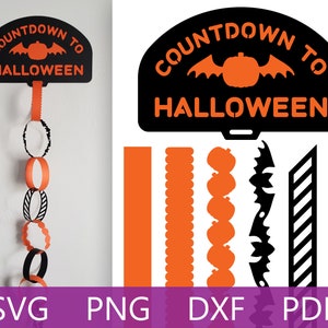 Halloween Ring Chain Decor SVGs PNG DXF Cut Files - Pumpkins, Bats and Stripes for Countdown or Garland DIY Craft for Cricut & Silhouette