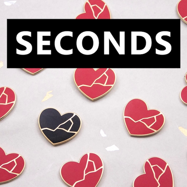 Seconds Sale Red Kintsugi Heart Pin in Red or Black - Discounted Mental Health and Self Care Enamel Pins - Broken Hearts with Minor Defects